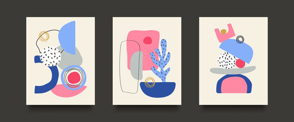 Poster - Abstract Background Set. Hand drawn various doodle objects and shapes. Set of abstract Patterns. Contemporary modern trendy vector illustrations. Vector illustration
