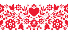 Retro Polish Floral Folk Art Vector Greeting Card Or Seamless Pattern Inspired By Old Highlanders Embroidery Lachy Sadeckie From Nowy Sacz In Poland 
	