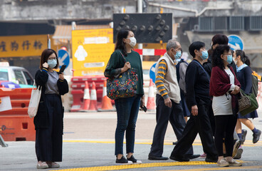 2021 Jan 22,Hong Kong Citizens wearing the face masks on the street to prevent COVID-19 infection in Hong Kong.