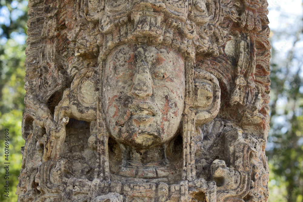 First Mayan Ruler Copan, Honduras, Central America: stela of maya ruler in Copan. Copan ...