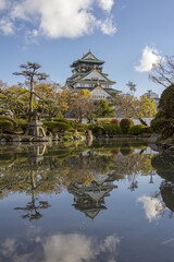 Sticker - Osaka Castle (Osaka-jo) garden and lake, a Japanese castle located in Chuo-ku, Osaka, Kansai (Japan)