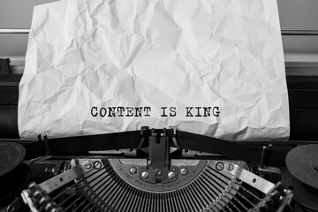 Poster - Text Content is King typed on retro typewriter