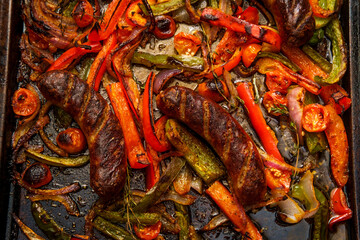 Wall Mural - Sausage Peppers Onions Pan