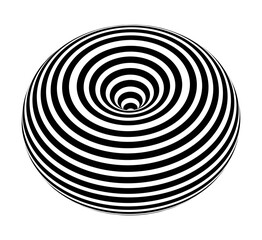 Poster - Striped torus on white background. Black stripes on modern circular geometric shape design vector illustration. Graphic optical illusion effect on object with striped pattern