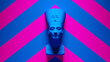 Blue Bust of Nefertiti with Pink an Blue Chevron Background 3d illustration render	