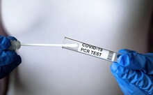 PCR Test To COVID-19 In Doctor Hands, Coronavirus Swab Collection Kit Close-up