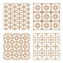 Set Geometric Asian Abstract Seamless Vector Pattern Including Traditional Korean Or Chinese Motive With Typical Lines And Elements