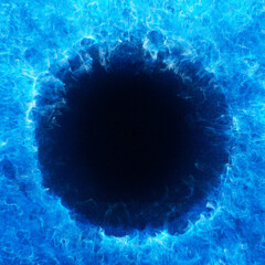 Poster - Abstract particles forming a wormhole. Magic particles background with dark center. Black hole effect. deep sea or ocean abstract. 3D render