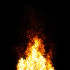 Poster - fire in the night. fire pit with large flames and embers. 3d render