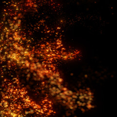 Poster - explosion of fire. embers and sparks whirling around from heat source. motion blur and bokeh effect.