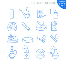 Smoking Related Icons. Editable Stroke. Thin Vector Icon Set