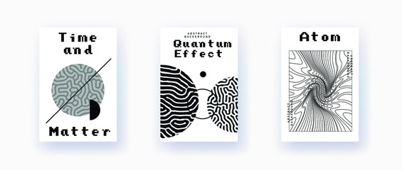 Poster - Abstract geometric background with minimal composition of shapes and forms. Cover or poster for Science, quantum mechanics and physics subjects.