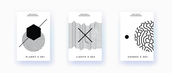 Poster - Abstract geometric background with minimal composition of shapes and forms. Cover or poster for Science, quantum mechanics and physics subjects.