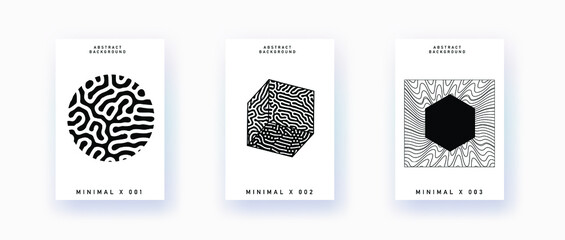 Poster - Abstract geometric background with minimal composition of shapes and forms. Cover or poster for Science, quantum mechanics and physics subjects.