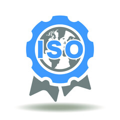 Wall Mural - ISO stamp with earth planet vector icon. International standard certificate symbol.