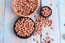 
Natural Bean Grains
Phaseolus Vulgaris On Blue Grain Wood Background