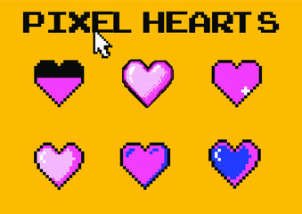 Aufkleber - Set of pixel art heart icons. Vector 8-bit retro style illustration.