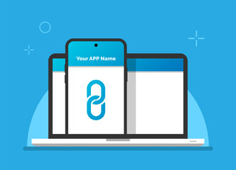Poster - linking the smartphone to laptop concept illustration flat design vector eps10, simple and modern style graphic element for landing page, empty state ui, infographic, etc