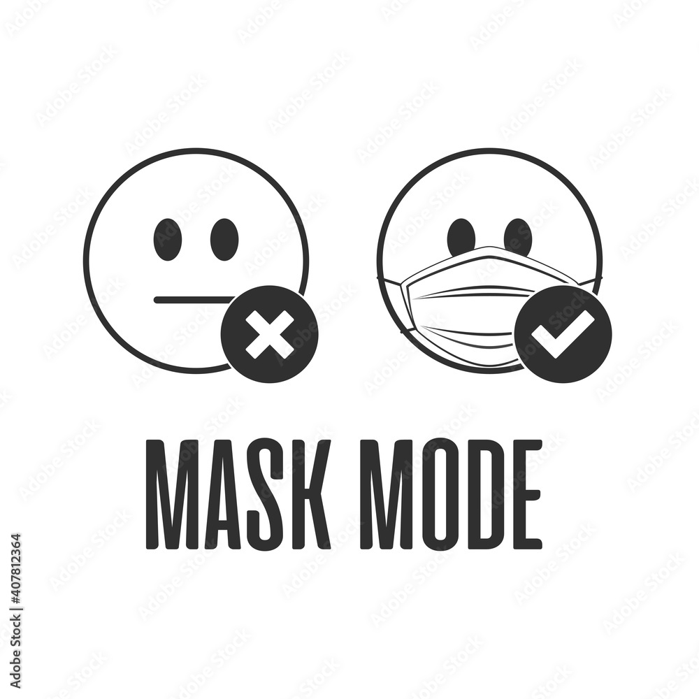 Please wear face mask illustration in flat style. Medical masks on emoji. Virus Protection. Breathing Respirator Mask. Health Care Concept.