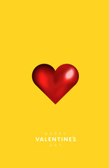 Wall Mural - a red air balloon in the form of a heart on a yellow background, red balloon for valentine concept design,  Valentine balloon used for holiday pattern styles, vector, illustration.