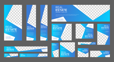 Wall Mural - Real Estate web banner design template Set. Vertical, Horizontal and Square banners with standard size and place for photos. Vector design EPS