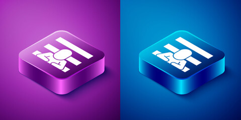 Sticker - Isometric Prisoner icon isolated on blue and purple background. Square button. Vector.