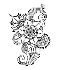 Mehndi flower pattern and mandala for Henna drawing and tattoo. Decoration in ethnic oriental, Indian style. Doodle ornament. Outline hand draw vector illustration.