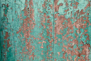 Poster - Closeup of an old wooden wall with the paint peeling off