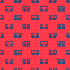 Canvas Print - Blue line Bribe money cash icon isolated seamless pattern on red background. Money banknotes stacks. Bill currency. Vector.