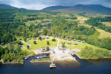 caravan site park and holiday homes aerial at loch tay