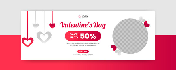 Wall Mural - valentine's day facebook cover banner template social media post sale background