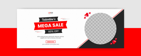 Wall Mural - valentine's day facebook cover banner template social media post sale background