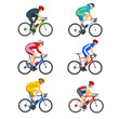 6 vector color icons of cyclist racers