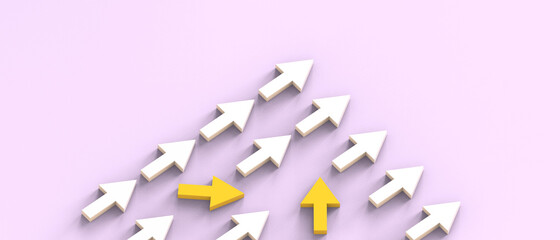 Aufkleber - inspiration idea Creative Yellow - White Arrow success leadership with business concept Changes in mindset on Purple Background.Copy Space - 3d rendering
