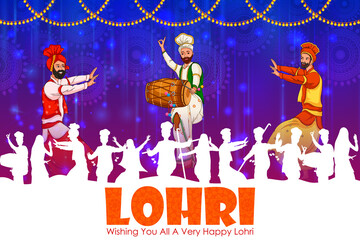 Sticker - Happy Lohri Punjabi religious holiday background for harvesting festival of India