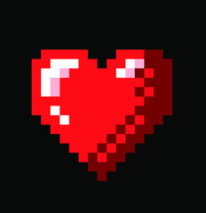 Aufkleber - Pixel art heart icon isolated on black background. Vector 8-bit retrowave and vaporwave style illustration.