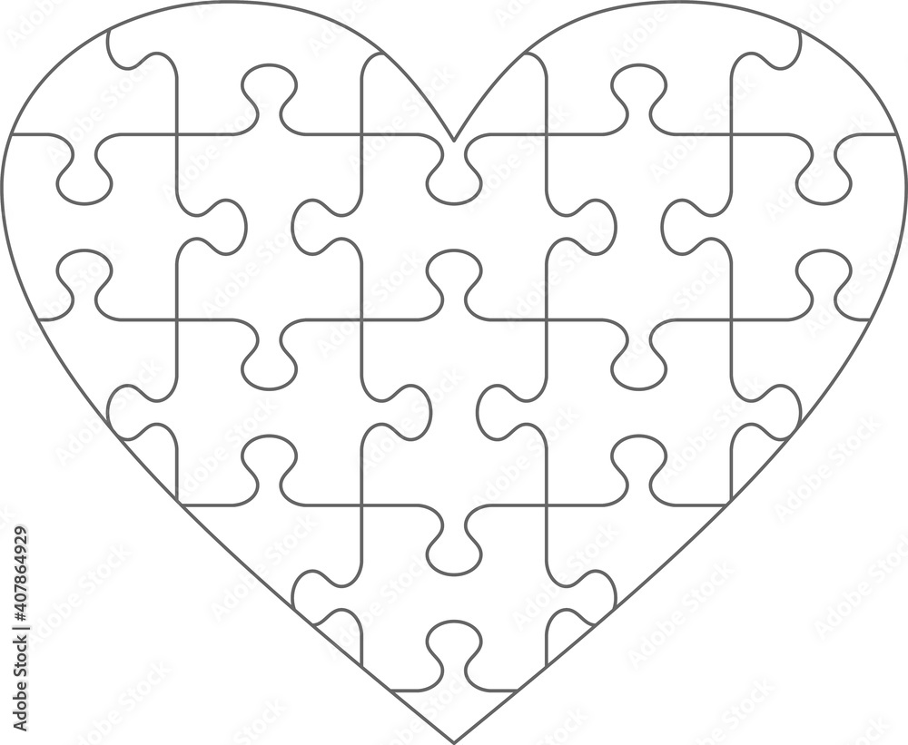 Heart shaped jigsaw puzzle blank template with classic style ...