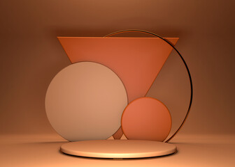 Poster - 3d render. Elegant, minimal interior with round podium. Arch and circle in the background. Copy space for cosmetic or fashion product presentation. Shop trendy display.