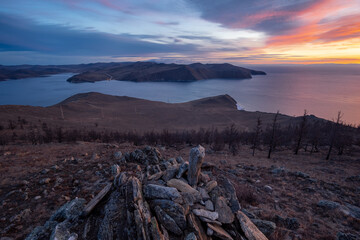 Wall Mural - View of the Strait of Olkhon Gate at sunrise