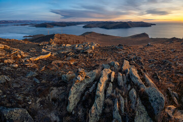 Wall Mural - Panorama of the Strait of Olkhon Gate at sunrise