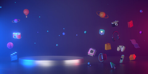 3d rendering of podium and abstract geometric.