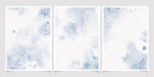 Navy Indigo Blue Watercolor Wet Wash Splash On Paper Birthday Or Wedding Invitation Card Background Template Collection