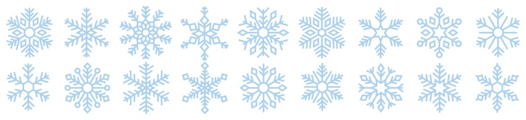 Wall Mural - Set of blue Snowflakes icon, snowflake winter icon symbol on white background,