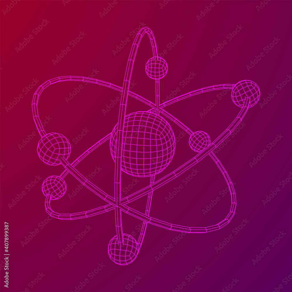 Planetary model of atom with nucleus and electrons spining on orbits ...