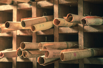 Poster - Ancient library full of valuable manuscripts in wooden box