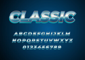 Fototapete - 3d retro classic metallic style text effect, set of alphabet and number for game logo, typography, poster headline