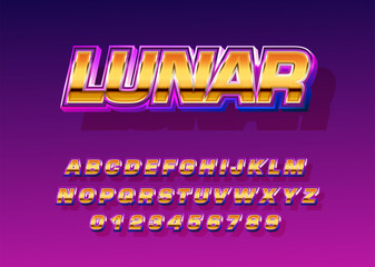 Poster - shiny gold metal text effect, set of alphabet and number with 3d effect for game title, logo templat