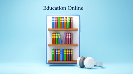 Poster - Digital Online Education. 3d of mobile, books learning on phone, mobile website background. social distance concept. Classroom Online internet network.