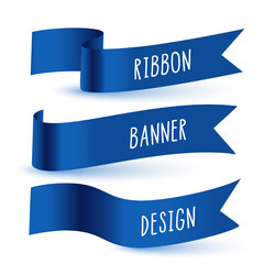 Wall Mural - blue 3d flag ribbon banner set of three