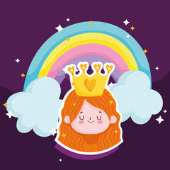 Poster - princess tale cartoon sticker face girl with crown and rainbow